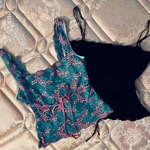 Lace Camisole Set - Teal and Black